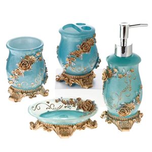 sliipy pig bathroom accessories set, 4 pcs marble look bathroom decor set , resin gift set apartment necessities, include dispenser pump, bar soap dish, toothbrush holder and tumbler.