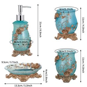 SLiipy Pig Bathroom Accessories Set, 4 Pcs Marble Look Bathroom Decor Set , Resin Gift Set Apartment Necessities, Include Dispenser Pump, Bar Soap Dish, Toothbrush Holder and Tumbler.