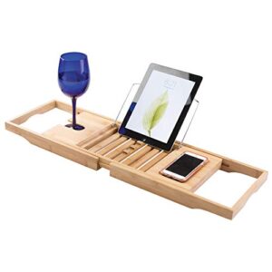 interdesign formbu bathtub caddy with reading tray, wine, tablet and phone holder - natural