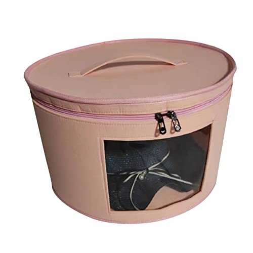 MIGHTYDUTY Portable Hat Storage Box Stackable Foldable Collapsible Large Capacity Hat boxes Round Hat Container with Dust Proof Lid Travel Cap Boxes Felt Stuffed Animal Toy Storage (Middle Pink)