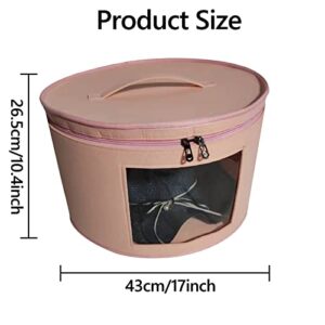 MIGHTYDUTY Portable Hat Storage Box Stackable Foldable Collapsible Large Capacity Hat boxes Round Hat Container with Dust Proof Lid Travel Cap Boxes Felt Stuffed Animal Toy Storage (Middle Pink)