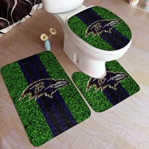 baltimore raven bathroom rugs and mats sets 3 piece,american football design non slip u-shaped contour toilet mats, bath mat and toilet lid cover for tub shower and bath room