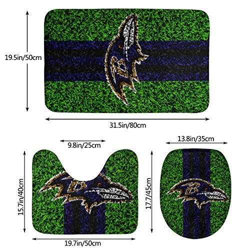 Baltimore Raven Bathroom Rugs and Mats Sets 3 Piece,American Football Design Non Slip U-Shaped Contour Toilet Mats, Bath Mat and Toilet Lid Cover for Tub Shower and Bath Room