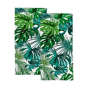 tsingza palm leaves hand towels for bathroom 2 pack absorbent quick dry face fingertip towels soft bath towels watercolor tropical leaves decorative dish towels kitchen gym sports 30x15 inch
