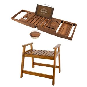 teak bathtub tray and teak shower chair with arms