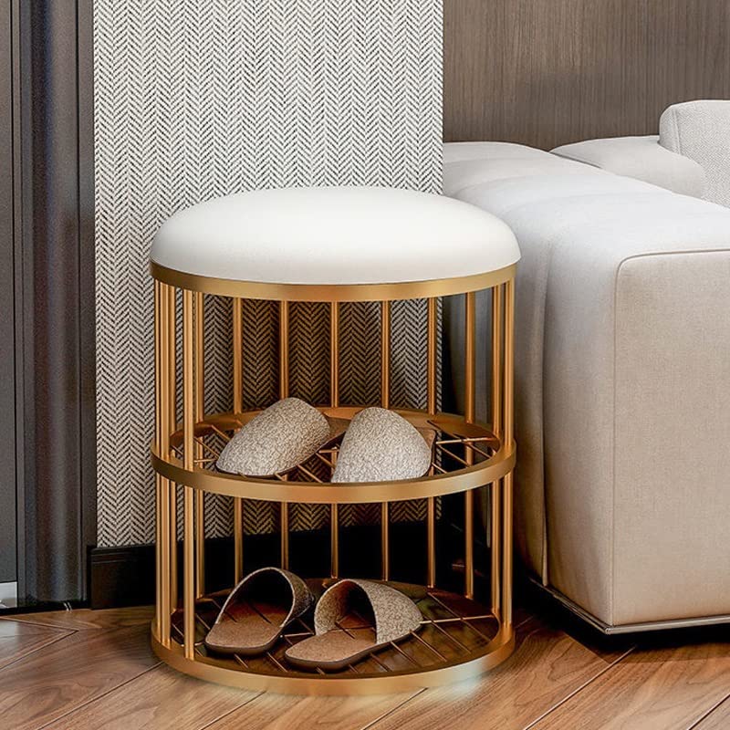 HMGGDD Change Shoes Stool Chair Sofa Round Stool with Metal Shoe Rack Shoe Organizer Shoe-Shelf Furniture Home