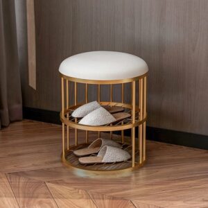 HMGGDD Change Shoes Stool Chair Sofa Round Stool with Metal Shoe Rack Shoe Organizer Shoe-Shelf Furniture Home