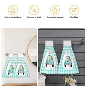 ZFUNCING Hand Tie Towel Set of 2,Teal Farm Truck Daisy Floral Gingham Check Hanging Kitchen Towels with Loop, Absorbent Tea Bar Dish Towel Fast Drying Towels for Bathroom,Pastoral Sunflower