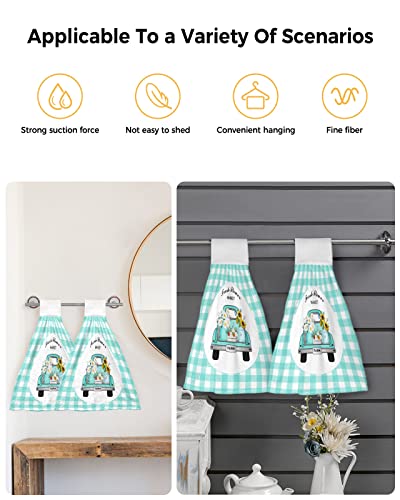 ZFUNCING Hand Tie Towel Set of 2,Teal Farm Truck Daisy Floral Gingham Check Hanging Kitchen Towels with Loop, Absorbent Tea Bar Dish Towel Fast Drying Towels for Bathroom,Pastoral Sunflower