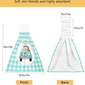 ZFUNCING Hand Tie Towel Set of 2,Teal Farm Truck Daisy Floral Gingham Check Hanging Kitchen Towels with Loop, Absorbent Tea Bar Dish Towel Fast Drying Towels for Bathroom,Pastoral Sunflower