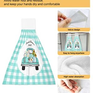 ZFUNCING Hand Tie Towel Set of 2,Teal Farm Truck Daisy Floral Gingham Check Hanging Kitchen Towels with Loop, Absorbent Tea Bar Dish Towel Fast Drying Towels for Bathroom,Pastoral Sunflower