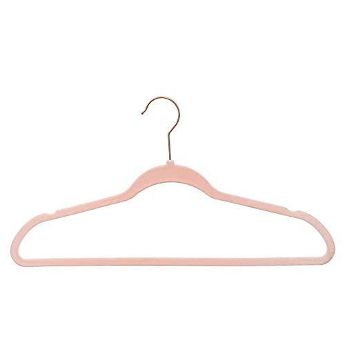 100 Pack Clothing Hangers for Coats, Pants & Dress Clothes, Non-Slip Velvet Heavy Duty Durable Coat and Clothes Hangers 360 Degree Swivel，Lightweight， Space Saving Laundry Hangers, Pink