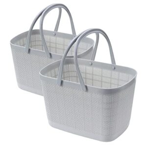 meleg otthon Portable Shower Caddy Basket Shower Caddy Portable Plastic Bathroom Storage Basket with Handle Shower Caddy Bins Organizer for College, Dorm, Bathroom, Garden(Grey, 2Pc