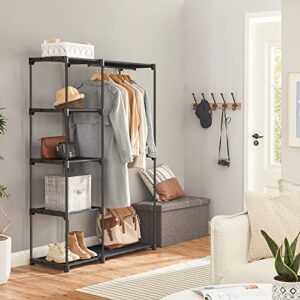 SONGMICS Freestanding Closet Organizer Bundle with Clothes Garment Rack, Portable Wardrobe Set with 2 Hanging Rods and Clothing Rack on Wheels, Black and Silver URYG24BK and UHSR11S