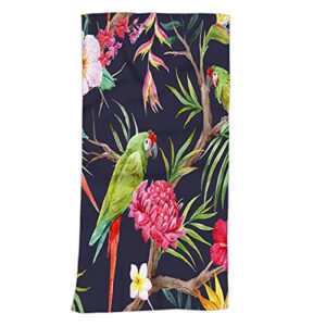 swono tropical tree hand towel cotton washcloths,hibiscus blooming ginger strelitzia protea palm leaves parrot ara comfortable soft towels for bathroom spa gym yoga beach kitchen,hand towel 15x30 inch