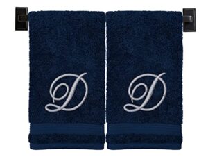 custom luxury towels monogrammed hand towels - set of 2 - genuine turkish cotton - oeko-tex certified - personalized towels - bathroom hand towels - embroidered silver thread script monogram