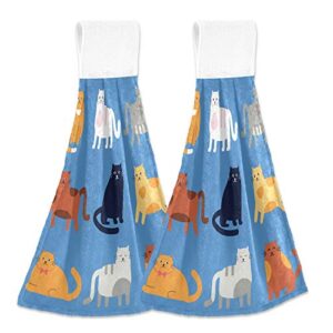 goodold hand towel carton cats hook & loop soft hanging tie towels, set of 2 super absorbent in convenient for kitchen and bathroom, 12x17 inch