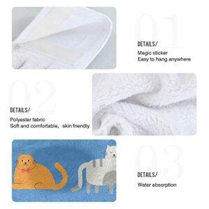 GOODOLD Hand Towel Carton Cats Hook & Loop Soft Hanging Tie Towels, Set of 2 Super Absorbent in Convenient for Kitchen and Bathroom, 12x17 Inch