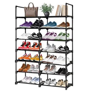 7-tier shoe rack storage organizer for closet, 28 pairs shoes and boots shelf organizer, durable metal pipes and plastic connectors shoe shelf organizer for entryway, hallway, living room, black