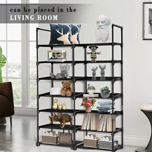 7-Tier Shoe Rack Storage Organizer for Closet, 28 Pairs Shoes and Boots Shelf Organizer, Durable Metal Pipes and Plastic Connectors Shoe Shelf Organizer for Entryway, Hallway, Living Room, Black