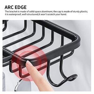 Faucet Sponge Double Holder, Sink Caddy Stainless Steel Faucet Drainage Shelf for Kitchen Sink, Shower Caddy Hanging Bath Shelf Organizer Basket, With Hook Drain Shelf (Black)