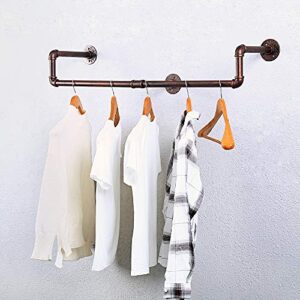 gwh industrial pipe clothing rack, wall mounted clothes rack, industrial clothing rack, pipe clothing rack, closet rods for hanging clothes, 100% galvanized steel (39 in, brush red coper)
