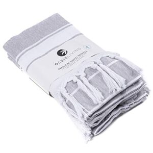 oasis living turkish style hand towel 100% cotton | set of 4 | premium towels for kitchen, bathroom, gym, face | tea and dishcloth (grey)