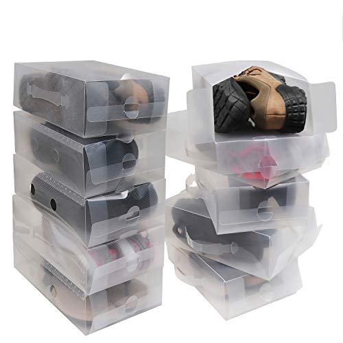 Kurtzy Clear Plastic Shoe Storage Boxes (10 Pack) - Suitable for Women's, Men's and Children's Shoes - Foldable, Corrugated and Stackable for Storage and Travel