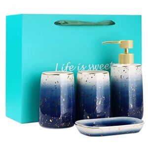 Bathroom Accessories Set 4 Pack, Luxury Design Ceramic Bath Set Toothbrush Holder, Toothbrush Cup, Soap Dispenser, Soap Dish, Lotion Holder