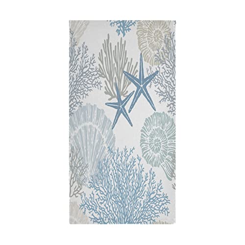 SHUSTARY 2 Pack Beach Theme Hand Towels for Bathroom,Coastal Blue Grey Starfish Seashell Coral Ocean Marine Soft Absorbent Kitchen Towels Decorative Hand Bath Towels for Shower,Face,Gym,Spa 14"x28"