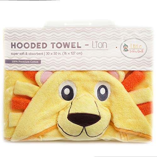 Little Tinkers World Premium Hooded Towel for Kids | Lion Design | Ultra Soft and Extra Large | 100% Cotton Bath Towel with Hood for Girls or Boys