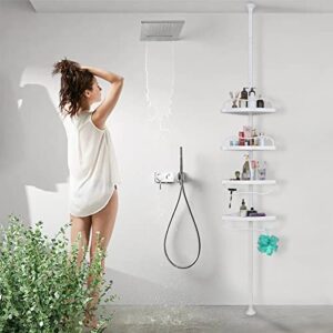 Sempicad Corner Shower Caddy,Rustproof Tension Shower Caddy with 4 ABS Baskets,Shower Storage Shelf with 56 to 125 Inch Adjustable Stainless Pole for Bathroom White