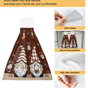 BOBOWUNY Brown Gnomes 2 Pcs Hanging Kitchen Hand Towels, Farmhouse Coffee Casual Time Super Soft Microfiber Tie Towels Aborbent Washcloth for Bathroom Oven Tea Bar