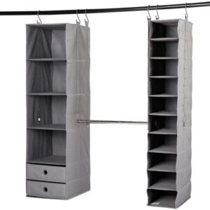 birdrock home 5pc hanging closet organizer system with storage shelves - grey - shoe clothing organization - great for college dorms or kid bedrooms nursery