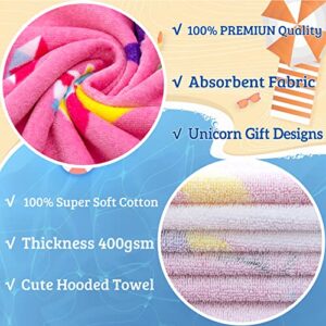 VOOVA & MOVAS Large Oversized Kids Hooded Towels | Soft Cotton (30X50 inches) Beach, Bath, Pool Towels | Summer Beach Essentials for Girls Ages 3-10 for Toddler, Floral Unicorn