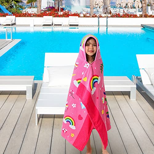 VOOVA & MOVAS Large Oversized Kids Hooded Towels | Soft Cotton (30X50 inches) Beach, Bath, Pool Towels | Summer Beach Essentials for Girls Ages 3-10 for Toddler, Floral Unicorn