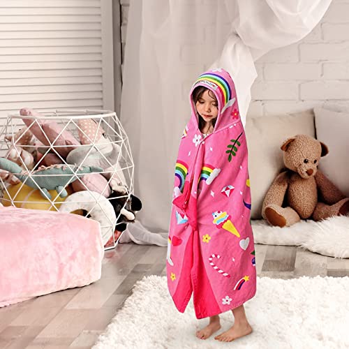 VOOVA & MOVAS Large Oversized Kids Hooded Towels | Soft Cotton (30X50 inches) Beach, Bath, Pool Towels | Summer Beach Essentials for Girls Ages 3-10 for Toddler, Floral Unicorn