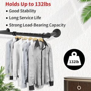 PNBO Wall Mounted Clothes Rack 72" Set of 2,Industrial Pipe Clothing Rack Wall Mounted Max Load 135Lb,Wall Mounted Garment Rack Space-Saving,Clothes Hanging Rod Bar Multi-Purpose Hanging