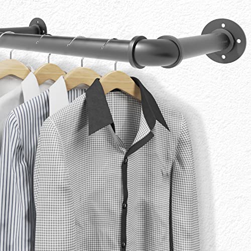 PNBO Wall Mounted Clothes Rack 72" Set of 2,Industrial Pipe Clothing Rack Wall Mounted Max Load 135Lb,Wall Mounted Garment Rack Space-Saving,Clothes Hanging Rod Bar Multi-Purpose Hanging