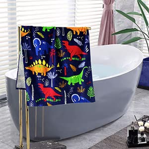 YIFONTIN Beach Towel for Kids, Velour Blanket Throw 24x48 inches 100% Cotton for Bath Swim Camping, Dinosaur.