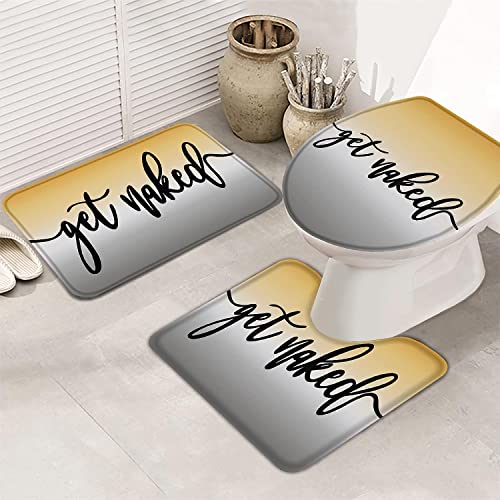 Fashion 3 Piece Bath Rugs Set Get-Naked Ombre Summer Yellow Abstract Oil Paint Art Non Slip Ultra Soft Bathroom Accessories Mats, U Shape Mat and Toilet Lid Cover Mat Bath Mats