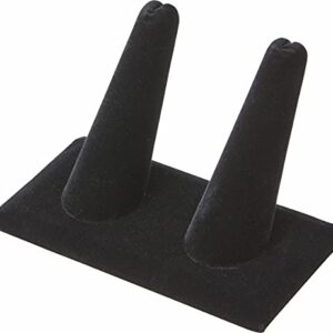 Plymor Black Velvet Ring Finger Display, Double on Rectangular Base, 3.625" W x 2.125" D x 2.25" H