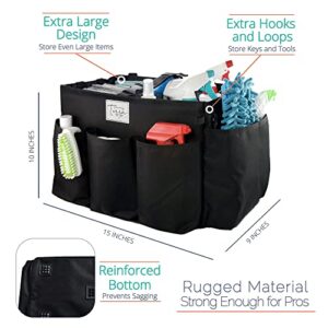 Professional Cleaning Caddy Organizer with Handle XL, Shoulder and Waist Straps - Cleaning Supplies Organizer - Cleaning Supply Caddy - Lots of Spacious Pockets for Cloths, Supplies (Black)