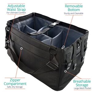 Professional Cleaning Caddy Organizer with Handle XL, Shoulder and Waist Straps - Cleaning Supplies Organizer - Cleaning Supply Caddy - Lots of Spacious Pockets for Cloths, Supplies (Black)