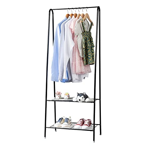 GOODSILO 2 Tier Shoe Rack Organizer With Clothing Racks For Hanging Clothes Portable Standing Closet Shoes and Clothes Rack for Bedroom, Apartment, Home, Office, Dorm 62 Inch Tall Black