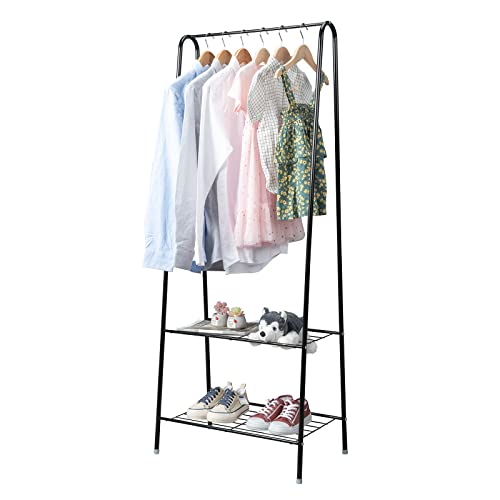 GOODSILO 2 Tier Shoe Rack Organizer With Clothing Racks For Hanging Clothes Portable Standing Closet Shoes and Clothes Rack for Bedroom, Apartment, Home, Office, Dorm 62 Inch Tall Black