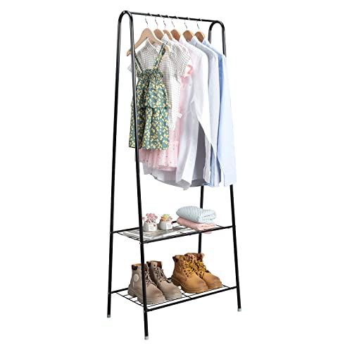 GOODSILO 2 Tier Shoe Rack Organizer With Clothing Racks For Hanging Clothes Portable Standing Closet Shoes and Clothes Rack for Bedroom, Apartment, Home, Office, Dorm 62 Inch Tall Black