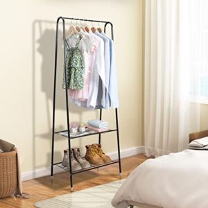 GOODSILO 2 Tier Shoe Rack Organizer With Clothing Racks For Hanging Clothes Portable Standing Closet Shoes and Clothes Rack for Bedroom, Apartment, Home, Office, Dorm 62 Inch Tall Black
