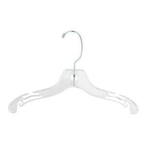 12 inch wide reinforced clear plastic child shirt hangers with swivel hook and notched shoulders (quantity 100) (clear, 100)