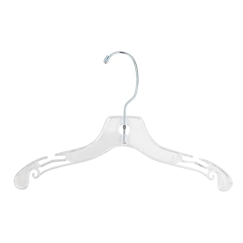 12 inch Wide Reinforced Clear Plastic Child Shirt Hangers with Swivel Hook and Notched Shoulders (Quantity 100) (Clear, 100)